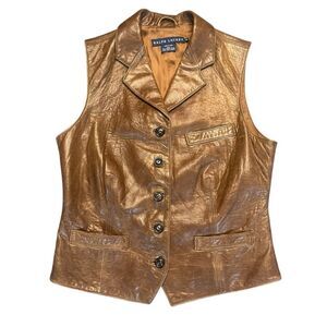 Ralph Lauren Blue Label Cognac Brown Leather Vest Size 10